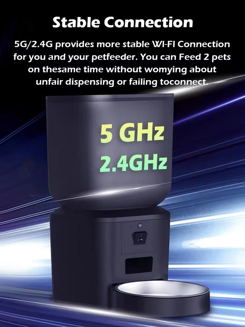 Automatic Dog Feeders with 1080P HD Camera and 5G WiFi - Tuya App Controlled Pet Food Dispenser for Cats and Dogs by