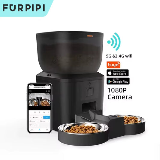 Automatic Dog Feeders with 1080P HD Camera and 5G WiFi - Tuya App Controlled Pet Food Dispenser for Cats and Dogs by