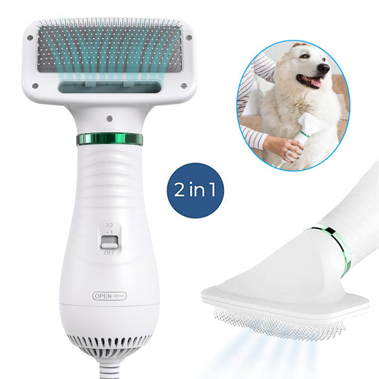 2-in-1 Portable Pet Hair Dryer & Comb Brush – Low Noise Dog & Cat Grooming Blower for Fast Drying and Styling