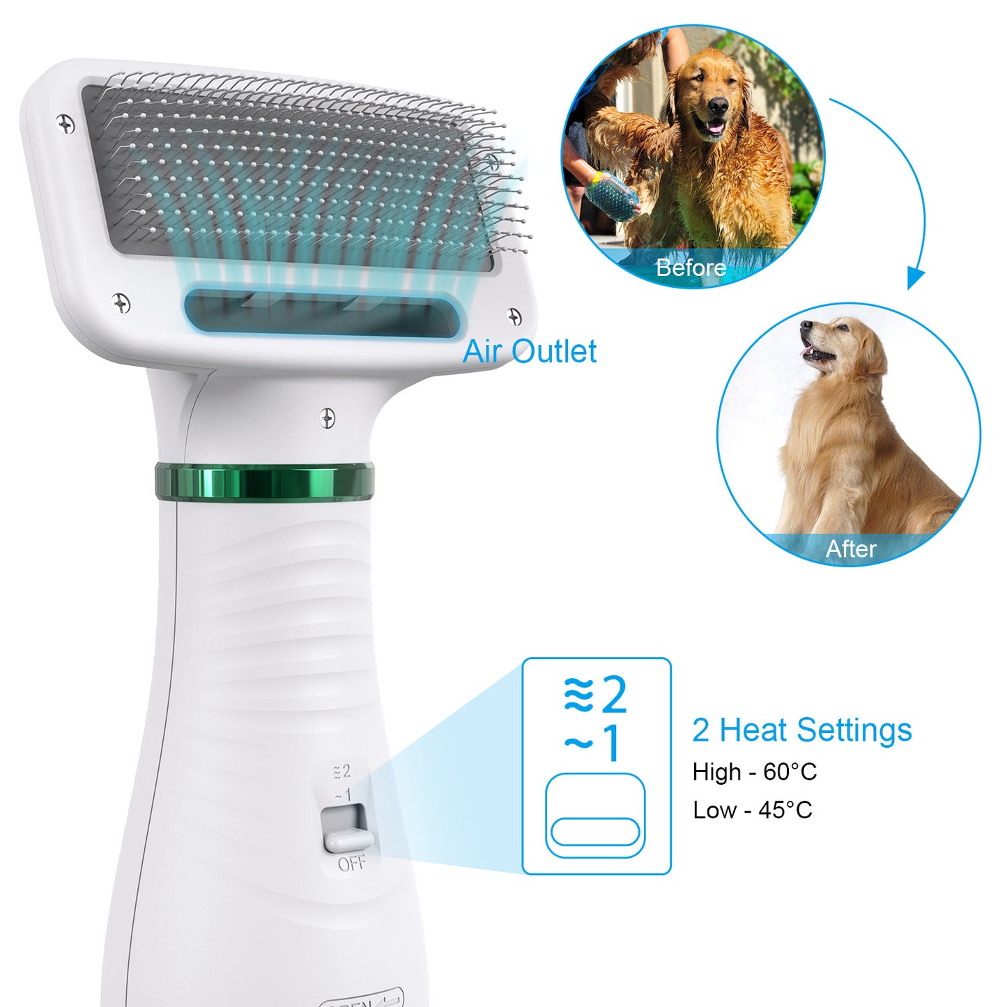 2-in-1 Portable Pet Hair Dryer & Comb Brush – Low Noise Dog & Cat Grooming Blower for Fast Drying and Styling