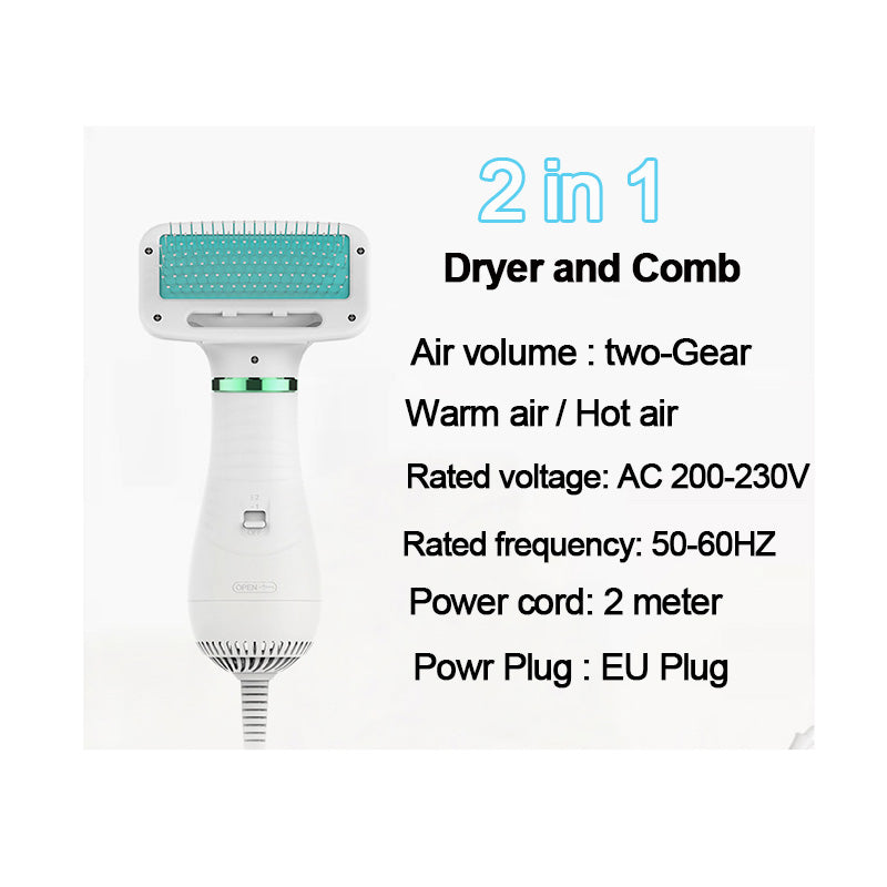 2-in-1 Portable Pet Hair Dryer & Comb Brush – Low Noise Dog & Cat Grooming Blower for Fast Drying and Styling