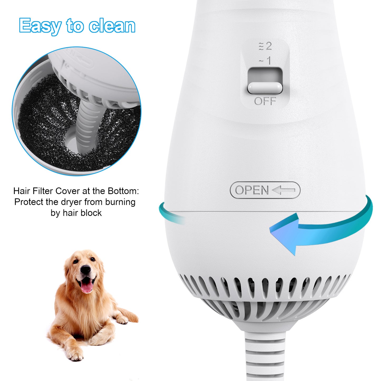 2-in-1 Portable Pet Hair Dryer & Comb Brush – Low Noise Dog & Cat Grooming Blower for Fast Drying and Styling