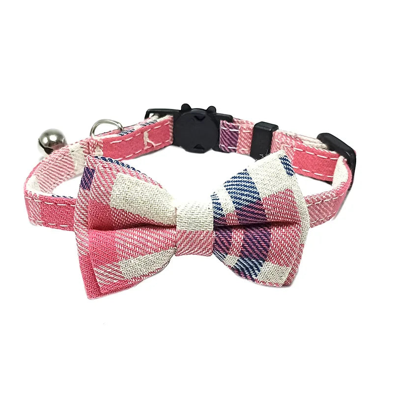 Plaid Christmas Breakaway Cat Collar with Bow Tie & Bell – Adjustable Holiday Pet Collar for Cats & Small Dogs