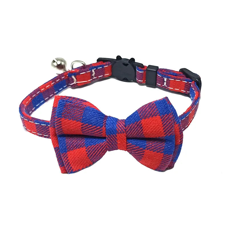 Plaid Christmas Breakaway Cat Collar with Bow Tie & Bell – Adjustable Holiday Pet Collar for Cats & Small Dogs